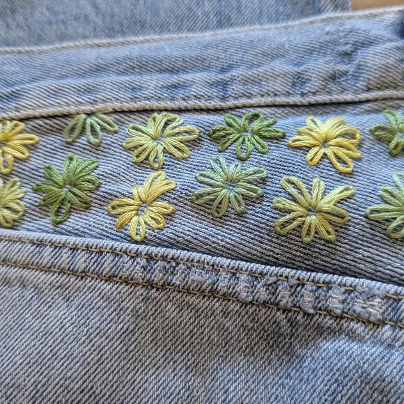 Zara Upcycled Denim Jeans, Embroidered Floral, 14 - Picture 5 of 8